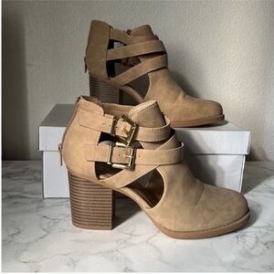SODA Tan Strappy Ankle Boots
